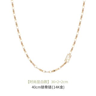 移动端：KKLUE 18k金水波纹项链 玫瑰金 40cm