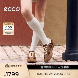 ecco 板鞋女 26年夏季新款休闲鞋百搭复古德训鞋 柔酷11号系列235823 驼色/豹纹/石灰色23582361966 35
