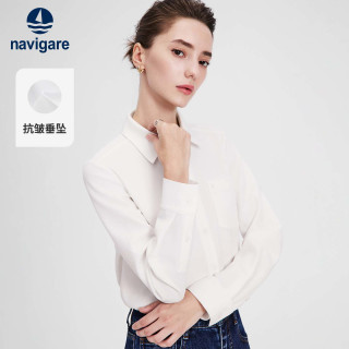 navigare 小帆船白色翻领长袖衬衫女士衬衣