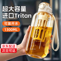 私家良品 茶水分离冷萃泡茶杯大容量耐高温2026新款户外便携吨桶吨夏季水壶 米咖色1300ml