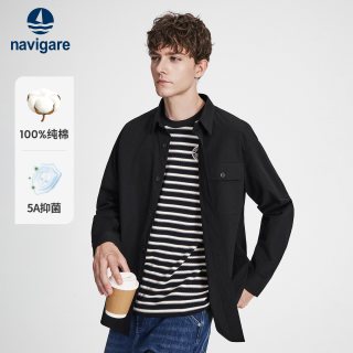 navigare [抗菌]Navigare小帆船黑色翻领长袖衬衫男士衬衣