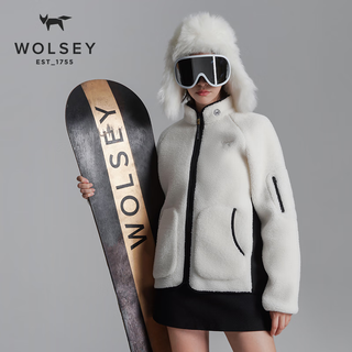WOLSEY 雪橇经典羊羔绒加厚防风保暖立领抓绒衣 香槟白色 M