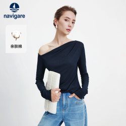 navigare 小帆船修身斜肩t恤女士长袖上衣