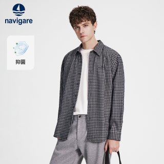 navigare 小帆船细格子休闲长袖衬衫男士衬衣外套
