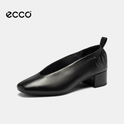 ecco 轻奢商务羊皮一脚蹬粗跟增高鞋女单鞋 丽芙250653