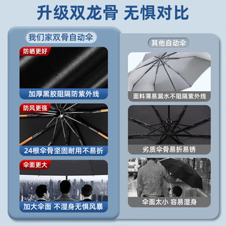 珺北 全自动黑胶雨伞 UPF50+防晒 梧桐米 12骨自动款
