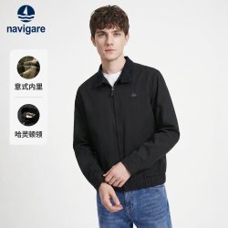 navigare 小帆船黑色哈灵顿领夹克男士外套上衣
