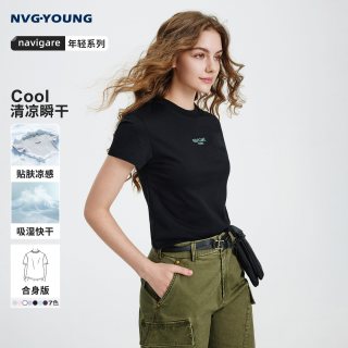 NVG·YOUNG [凉感]Navigare小帆船黑色短袖T恤男女同款