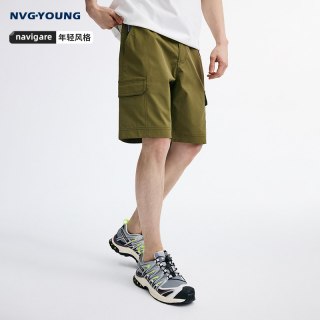 NVG·YOUNG NAVIGARE小帆船男士绿色工装五分短裤橄榄绿