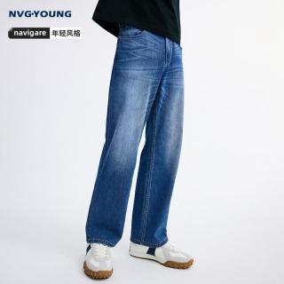 NVG·YOUNG NAVIGARE小帆船深蓝色牛仔裤男直筒裤子