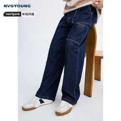 NVG·YOUNG NAVIGARE意大利小帆船秋季蓝色水洗牛仔裤男士直筒裤