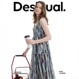 Desigual 轻薄晕染印花无袖蛋糕裙连衣裙