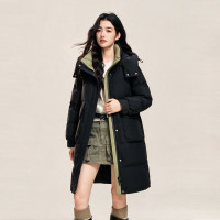 雪中飞 女款连帽加厚保暖中长款羽绒服 黑色 S/155/80A