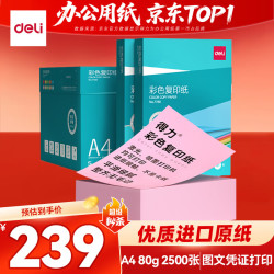 得力 A4 80g浅红粉红色复印纸  5包/箱 (2500张/箱)
