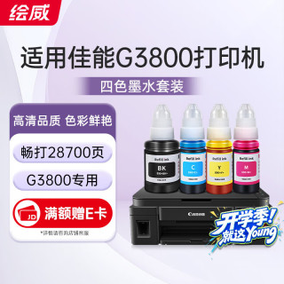绘威 适用佳能G3800墨水Canon G3800打印机专用墨水 四色套装