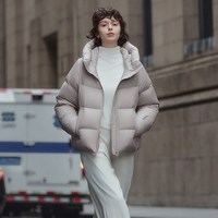 坦博尔 冬季新款羽绒服女短款连帽加厚保暖外套休闲百搭时尚面包服