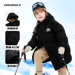 匡威 童装男童中长款加厚羽绒服 正黑色 160