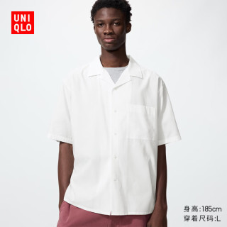优衣库 莫代尔混纺开领衬衫/短袖男装女装衬衣482479 00 白色 M
