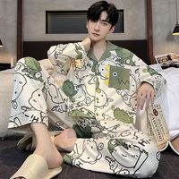 贝逸芙睡衣男款春秋季卡通可爱青少年男生大码冬天长袖家居服套装可外穿 QY66625A#小恐龙