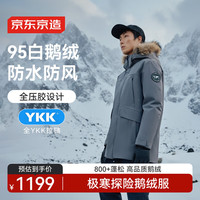 京东京造 极寒探险鹅绒服高端95白鹅绒防水羽绒服派克中长款 岩石灰 2XL