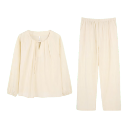 安之伴 100%纯棉梭织宽松家居服套装 贝壳黄 XL