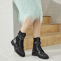 Clarks Splend系列新品女士复古英伦交叉绑带骑士马丁靴  261807154