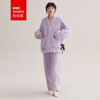 红豆居家 暖感珊瑚绒睡衣女加厚法兰绒保暖家居服外穿套装秋冬