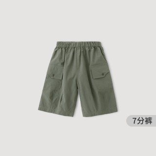 巴厘小猪 儿童工装裤夏季薄款男童直筒裤纯棉裤子女童休闲裤夏款宝宝七分裤 军绿 73
