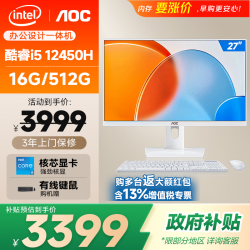 AOC 大师N500一体机电脑台式主机 商务办公家用 支持WiFi蓝牙/键鼠 酷睿i5-12450H