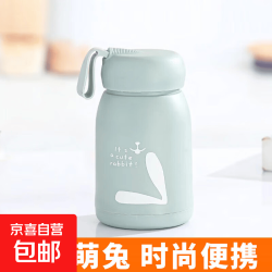 京喜 萌萌兔卡通水杯女牛奶玻璃杯创意便携杯子 蓝色萌萌兔 330ml 1只