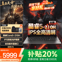 联想 笔记本电脑电竞游戏本 补贴20%电脑满血RTX独显 升级酷睿5-210H 16G内存 1T固态 V15