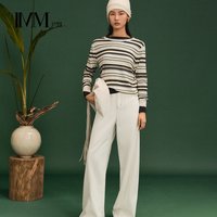 尹默 IMM尹默官方女装2026早秋新款羊毛肌理感圆领条纹毛衫 IWGC31012