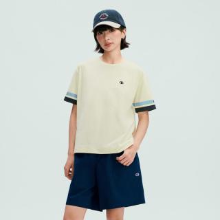 Champion 女士纯棉拼接撞色宽松圆领短袖T恤