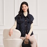 坦博尔 奥莱官方正品小香风羽绒马甲女短款轻薄无袖拼接翻领外套潮