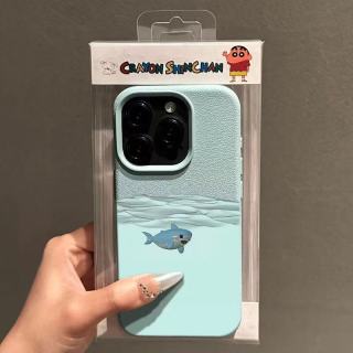 C 【裸机手感】清新小鲨鱼适用苹果16PROMAX手机壳iPhone15小众13荔枝纹12软壳11 A款 iPhone 16 Pro Max