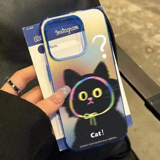C 【裸机手感】彩虹模糊黑猫适用iphone16/15/14promax苹果11手机壳13软胶12卡通 A款 iPhone 11