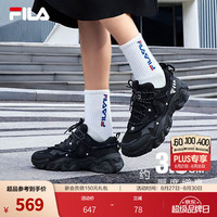 FILA 猫爪5代女复古运动鞋杨幂同款2024春新鞋休闲鞋老爹鞋 黑-BK 37.5