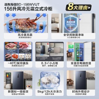 海信 156L立式冰柜家用小冰箱风冷藏冷冻两用无霜一级能效净味除菌