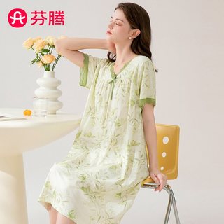 芬腾 新疆棉 V领碎花短袖睡裙