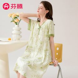 芬腾 新疆棉 V领碎花短袖睡裙 款式颜色可选