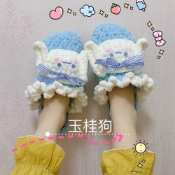 玉桂狗兔子棉拖鞋diy材料包冬季钩织毛线拖鞋网红软棉鞋送对象