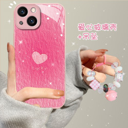 汇客凡品 适用苹果/华为/vivo/oppo/小米爱心挂坠金漆玻璃壳女防摔手机壳
