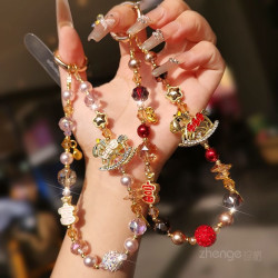 马上招财手机链挂绳短款ins独特好看水晶串珠挂件户外钥匙壳防丢