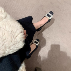 超闪~超火的~德宽同款~新款中跟方头水钻绸缎高跟婚鞋船鞋女
