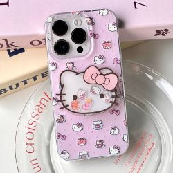 粉色猫咪摇摇乐支架手机壳适用苹果/华为/oppo/vivo/小米硬壳