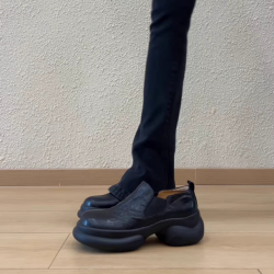 羊皮版~2025年新款圆头厚底小皮鞋女松糕底深口一脚蹬英伦风单鞋