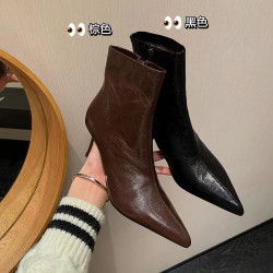 尖头细跟秋冬新款气质时尚百搭弹力瘦瘦高跟短靴女