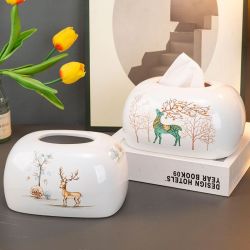 聚宸兴 新中式陶瓷纸巾盒轻奢风纸抽盒客厅茶几抽取式餐巾家用纸巾袋手工