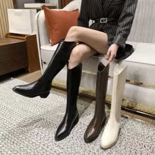 尖头V口长筒靴女2025秋冬新款小个子高筒骑士靴3015-01