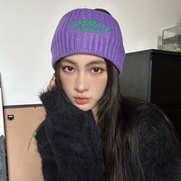 加大宽版针织发带玫红色女网红ins街头发箍运动字母毛线头带韩版